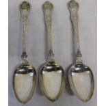 3 19th century silver Queens pattern serving spoons, Glasgow 1890 maker John Murray / John Muir,