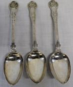 3 19th century silver Queens pattern serving spoons, Glasgow 1890 maker John Murray / John Muir,