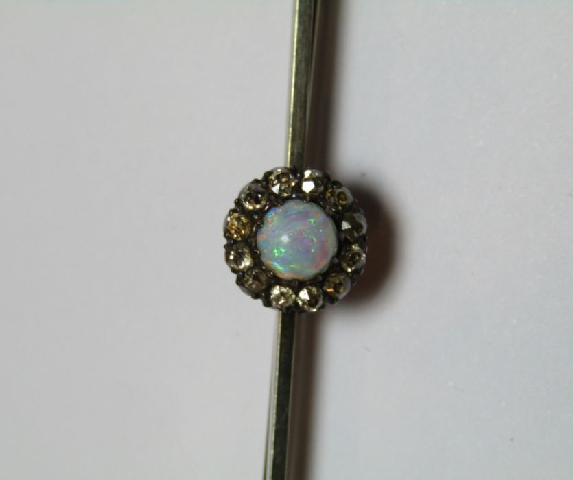 Tested as platinum bar brooch with opal and diamonds L 6.5 cm total weight 4.7 g - Image 5 of 9