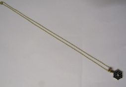 9ct gold chain with sapphire and diamond pendant - pendant measures approx. 11mm - chain length 46cm