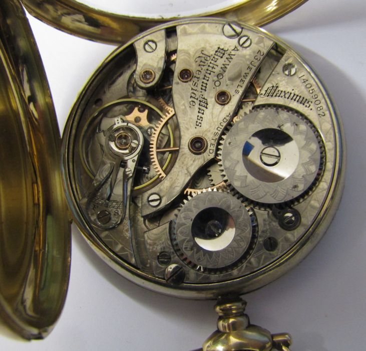 AMENDED DESCRIPTION 14ct gold Waltham  Mass. Riverside maximus pocket watch, with broken crystal/ - Image 2 of 4