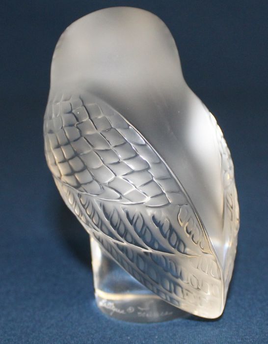 Lalique frosted art glass owl paperweight, signed to base, height 9cm, with box & paperwork - Image 2 of 3