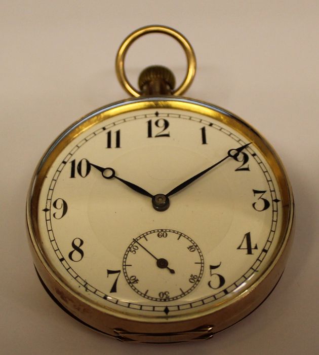 9ct gold open face keyless pocket watch with subsidiary seconds dial, case diameter 45mm, gross - Image 9 of 13