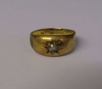 18ct gold gypsy ring with diamond accent, size K, weight 2.1 g