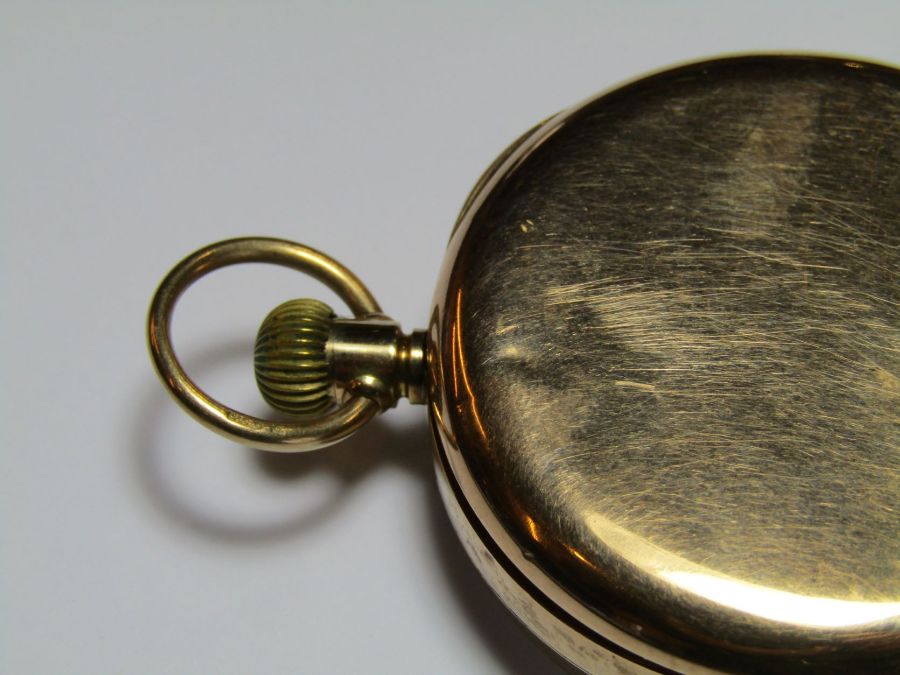 9ct gold open face keyless pocket watch with subsidiary seconds dial, case diameter 45mm, gross - Image 4 of 13