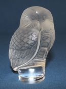 Lalique frosted art glass owl paperweight, signed to base, height 9cm, with box & paperwork