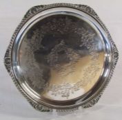 Silver Salver with gadroon and shell border raised on three hoof feet - Atkin Brothers makers mark -