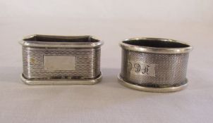 2 silver napkin rings - Viners 1961 0.88ozt - Birmingham hallmarked round napkin ring with engraving