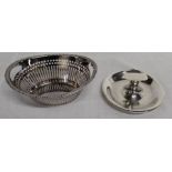 Silver cigar ashtray Birmingham 1920 weight 1.06 ozt & silver plated bon bon dish with pierced