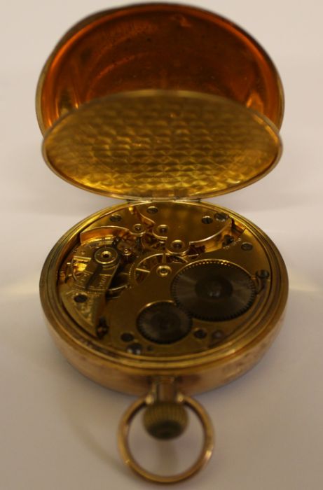 9ct gold open face keyless pocket watch with subsidiary seconds dial, case diameter 45mm, gross - Image 8 of 13