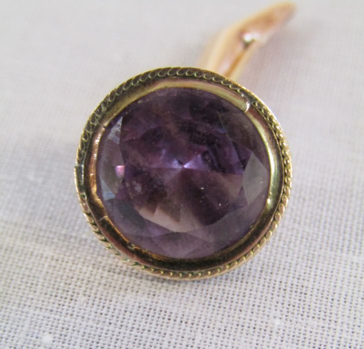 Pair of Amethyst & gold cufflinks marked 14k - Stone 1.2cm - total weight 7.6g - Image 3 of 13