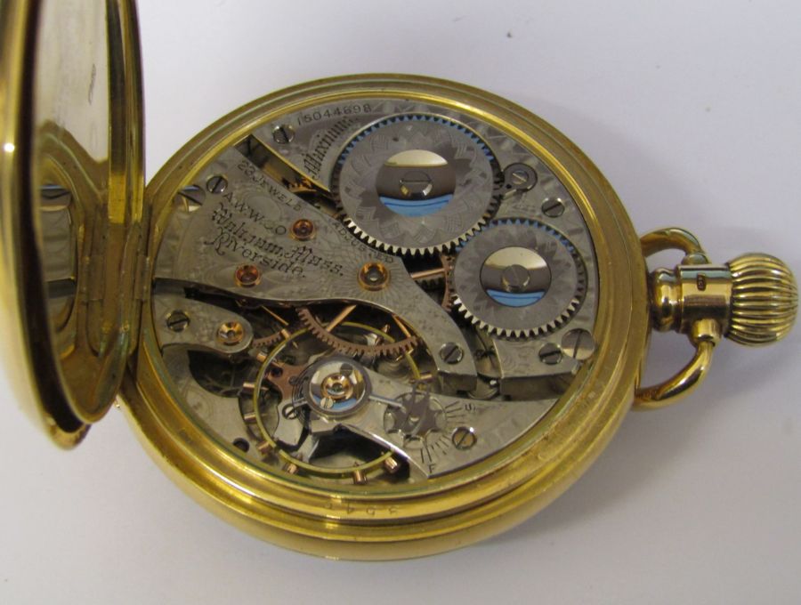 18ct gold Waltham Mass. Riverside pocket watch, 23 jewels, serial number 15044698, case hallmarked - Image 4 of 4