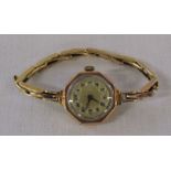 Ladies 9ct gold Swiss made 15 jewels watch with 9ct gold elasticated strap London 1923, total weight