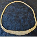 Italian two tone mesh design 9ct gold necklace L 43cm 20g
