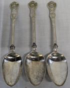 3 Victorian silver Queens pattern serving spoons, London 1848, maker George Jamieson (Aberdeen mark)