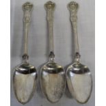 3 Victorian silver Queens pattern serving spoons, London 1848, maker George Jamieson (Aberdeen mark)