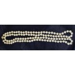 Cultured pearl necklace with gold bauble clasp marked JKa 750, drop length 46cm - please note the