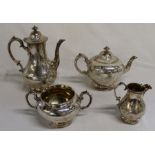 Victorian four piece silver tea service with engraved decoration and gilt interior, London 1860,