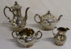 Victorian four piece silver tea service with engraved decoration and gilt interior, London 1860,