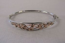 Clogau silver tree of life hinged bangle with 9ct rose gold detailing 6.5 cm x 5.5 cm weight 11.8