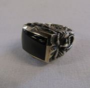 Boxed Stephen Webster silver and 18ct gold black jade and garnet gargoyle ring, bezel 18ct, marked