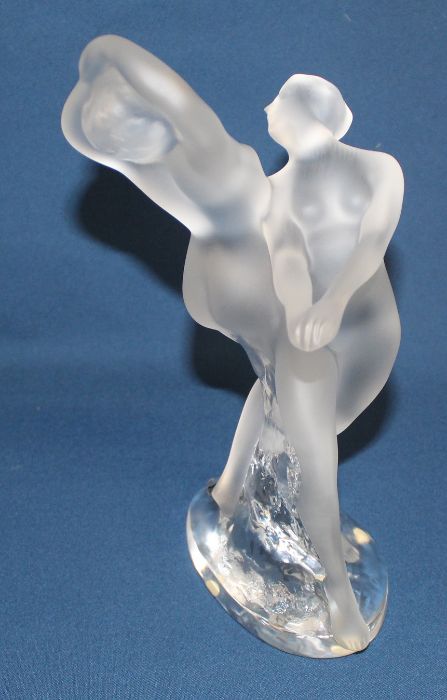 Lalique frosted art glass sculpture "Deux Danseuses", signed to the base, 26.5cm high, with box - Image 3 of 4