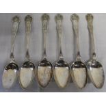 Matched set of 5 + 1 silver Queens pattern serving spoons Glasgow 1890 maker John Murray / John Muir