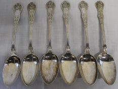 Matched set of 5 + 1 silver Queens pattern serving spoons Glasgow 1890 maker John Murray / John Muir