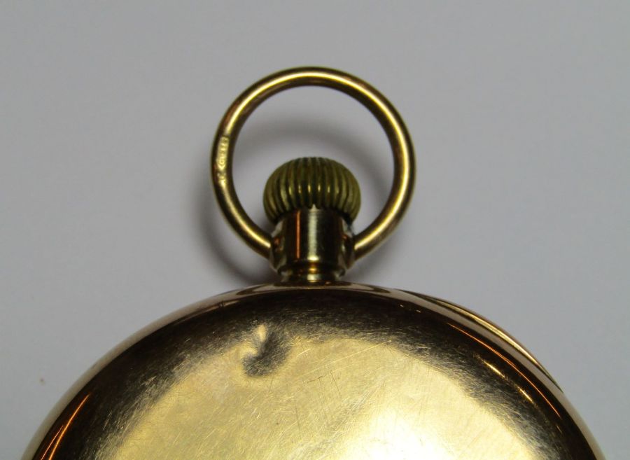 9ct gold open face keyless pocket watch with subsidiary seconds dial, case diameter 45mm, gross - Image 11 of 13