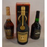Boxed bottle of Martell Medaillon Liquer Cognac 40%, Martell VS Fine Cognac & a bottle of Croft