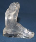 Lalique frosted art glass sculpture "Theano Mermaid", signed to base, height 9.5cm, with box,