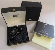 Boxed Montblanc Meisterstuck fountain pen with ink bottle, 18 ct gold nib, complete with paperwork