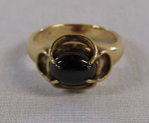 9ct gold cabochon gemstone ring, Sheffield hallmark, size T/U, total weight 9.6 g