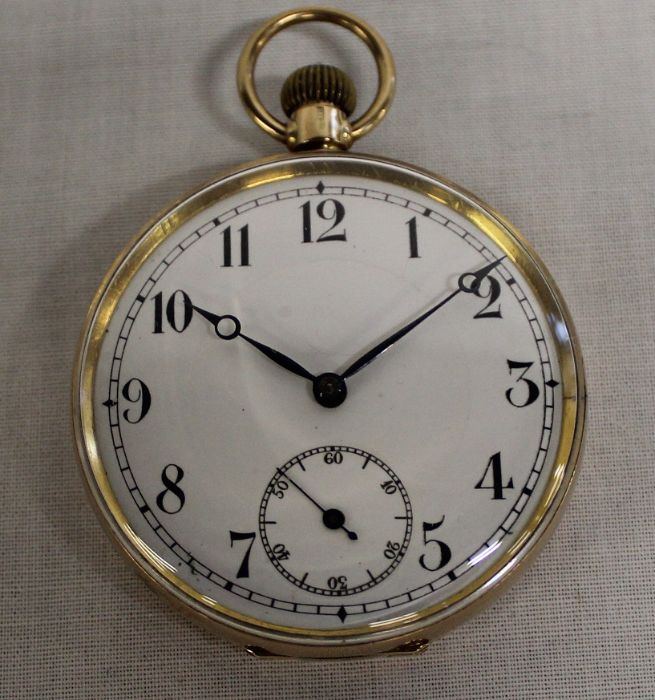 9ct gold open face keyless pocket watch with subsidiary seconds dial, case diameter 45mm, gross - Image 6 of 13