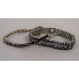 2 silver gemstone tennis bracelets (red L 7.5", blue 6"), total weight 1.60 ozt