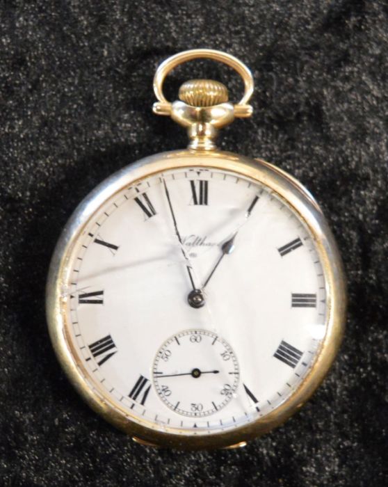 AMENDED DESCRIPTION 14ct gold Waltham  Mass. Riverside maximus pocket watch, with broken crystal/