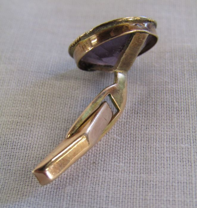 Pair of Amethyst & gold cufflinks marked 14k - Stone 1.2cm - total weight 7.6g - Image 8 of 13