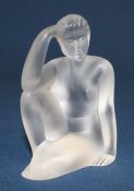 Lalique frosted art glass sculpture "Flore" signed to base, height 9.5cm, with box & paperwork
