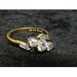 18ct gold & platinum diamond ring with 3 large centre stones 0.45ct & 2 x 0.2ct with diamond chips