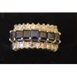 18ct white gold, square cut sapphire & diamond ring (0.5ct)  size O/P