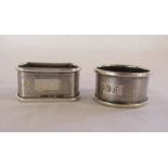 2 silver napkin rings - Viners 1961 0.88ozt - Birmingham hallmarked round napkin ring with engraving