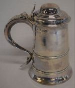 George III silver lidded tankard London 1775 maker Thos Wynne Ht 22cm 26.6ozt