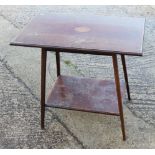 An Edwardian walnut and satinwood banded two-tier occasional table, on splay supports, 27" wide x 15