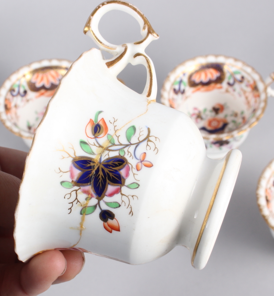 A 19th century English porcelain part tea service for six, in the Imari palette with gilt highlights - Image 3 of 6