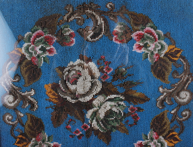 A mid Victorian beadwork panel with floral decoration, 15" x 14 3/4", in maple frame - Image 2 of 3