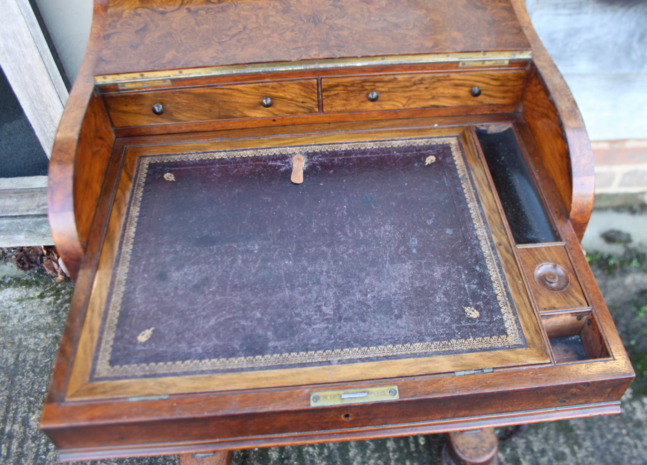 A Victorian burr walnut Davenport desk with rising stationery compartment, pull out adjustable - Image 6 of 8