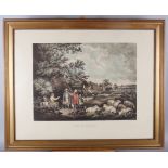 After David Wilkie: four black and white engravings, interior scenes, in gilt frames, and a pair