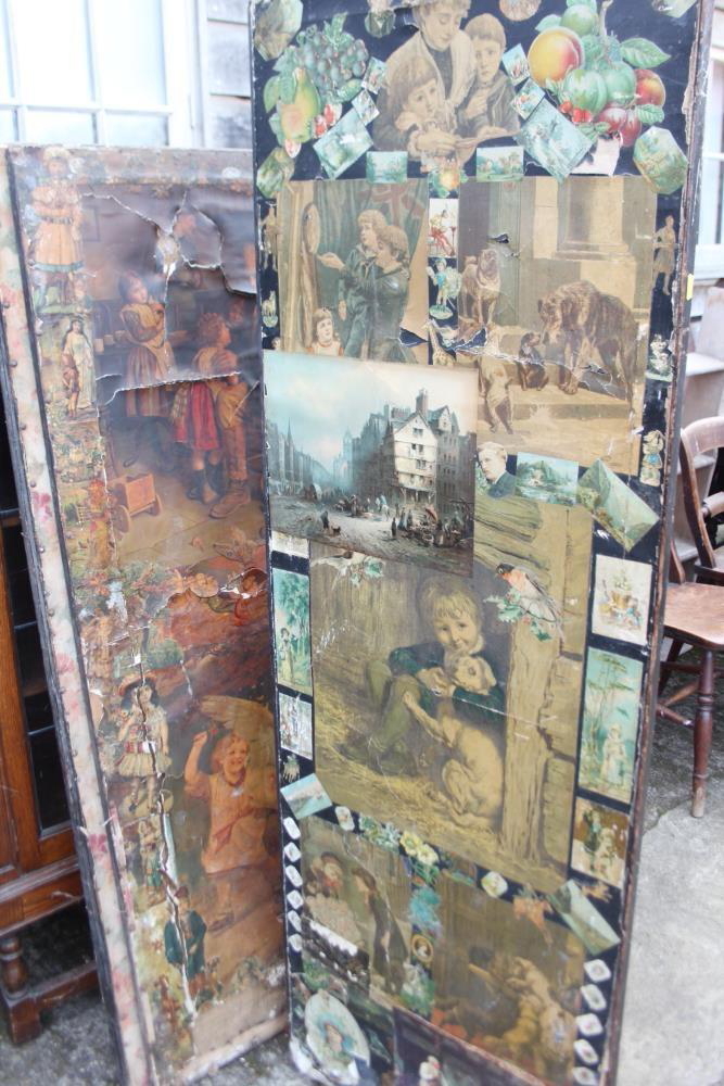 Two late Victorian decoupage decorated three-fold room dividers - Image 2 of 4