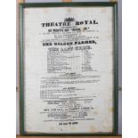 A mid 19th century printed on silk Theatre Royal advert for "Her Majesty's Ship Marlborough", a