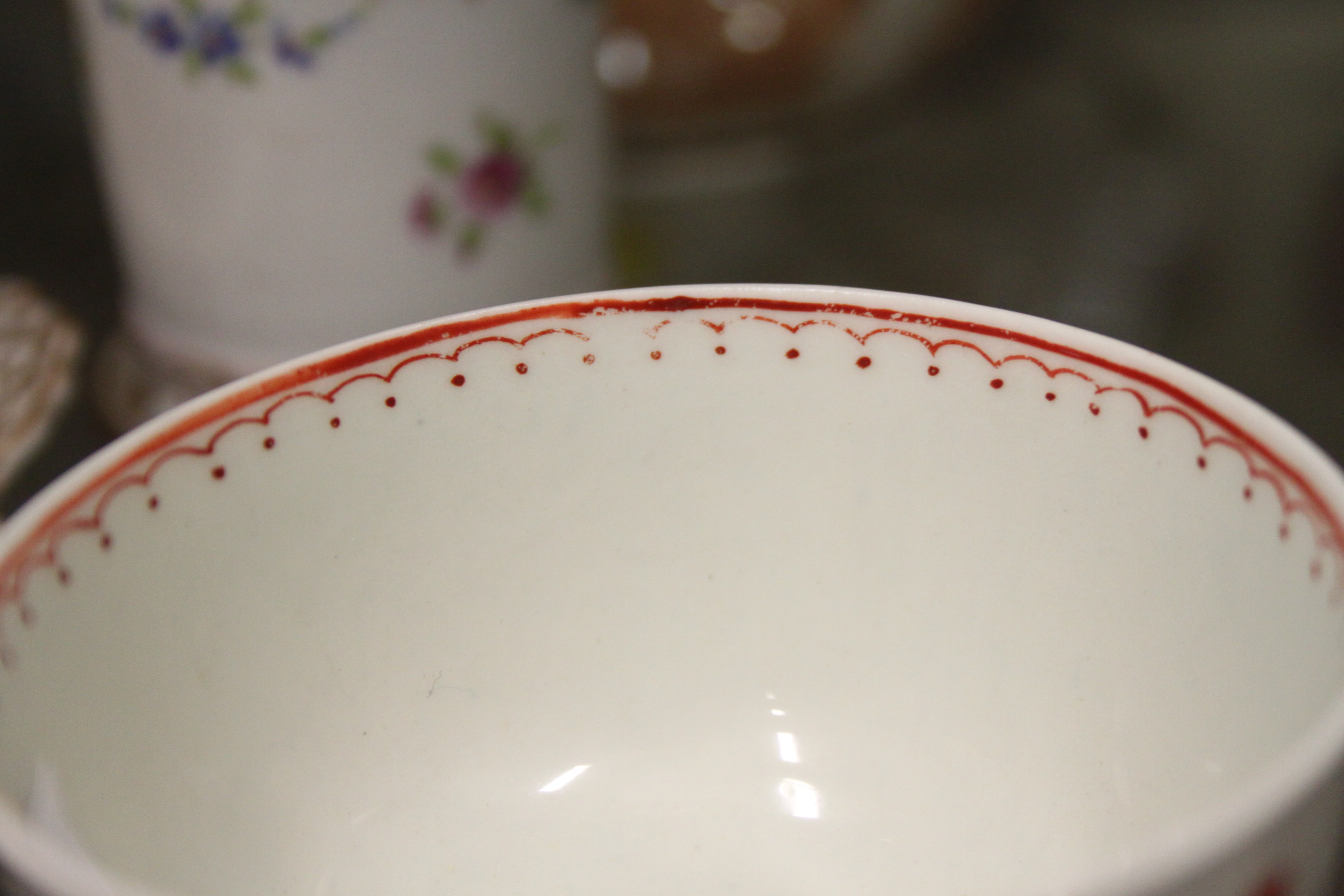 An 18th century English porcelain tea bowl, decorated insects and flowers, a Ridgeway jug with - Image 18 of 29